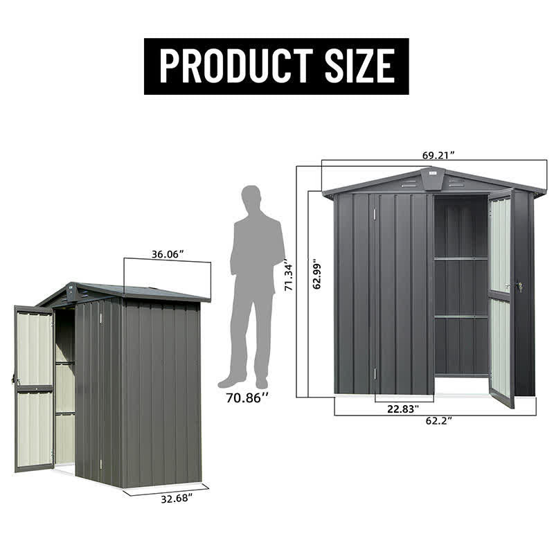 Storage Shed Ventilated Lawn Tool House 5.7 x 3ft