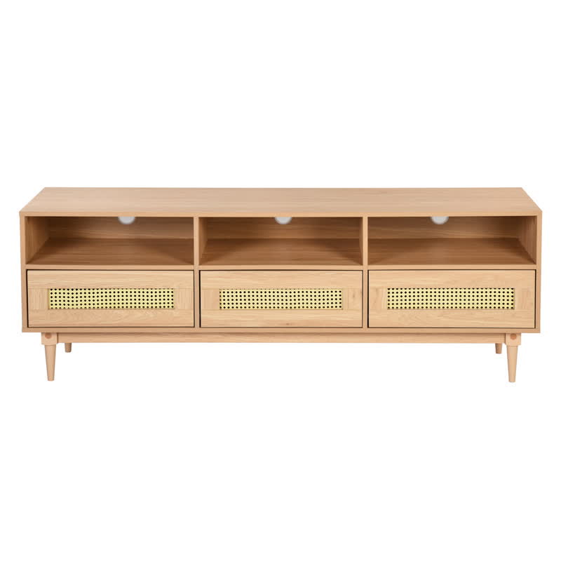 Rattan TV Stand Storage Drawer Shelves 64"