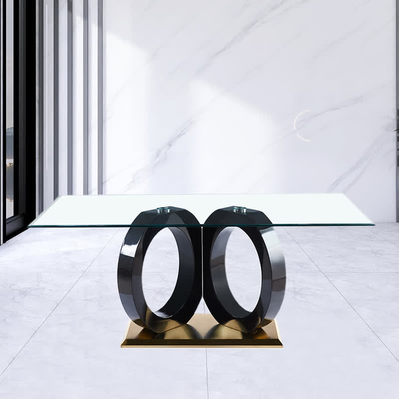 Dining Table Black Support Tempered Glass