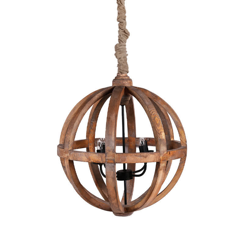 Wood Chandelier Hanging Light Contrasting Iron