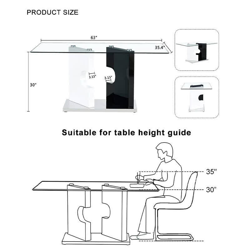 Kitchen Glass Rectangular Dining Table Artistic Base