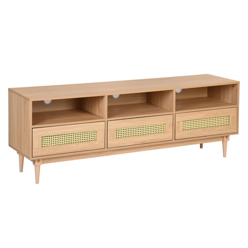 Rattan TV Stand Storage Drawer Shelves 64"