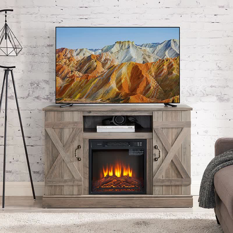 Farmhouse Electric Fireplace TV Stand Cabinet