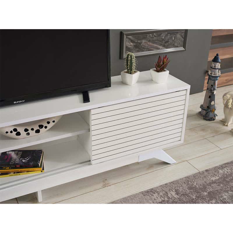 TV Stand Sliding Door Cabinet White 67"