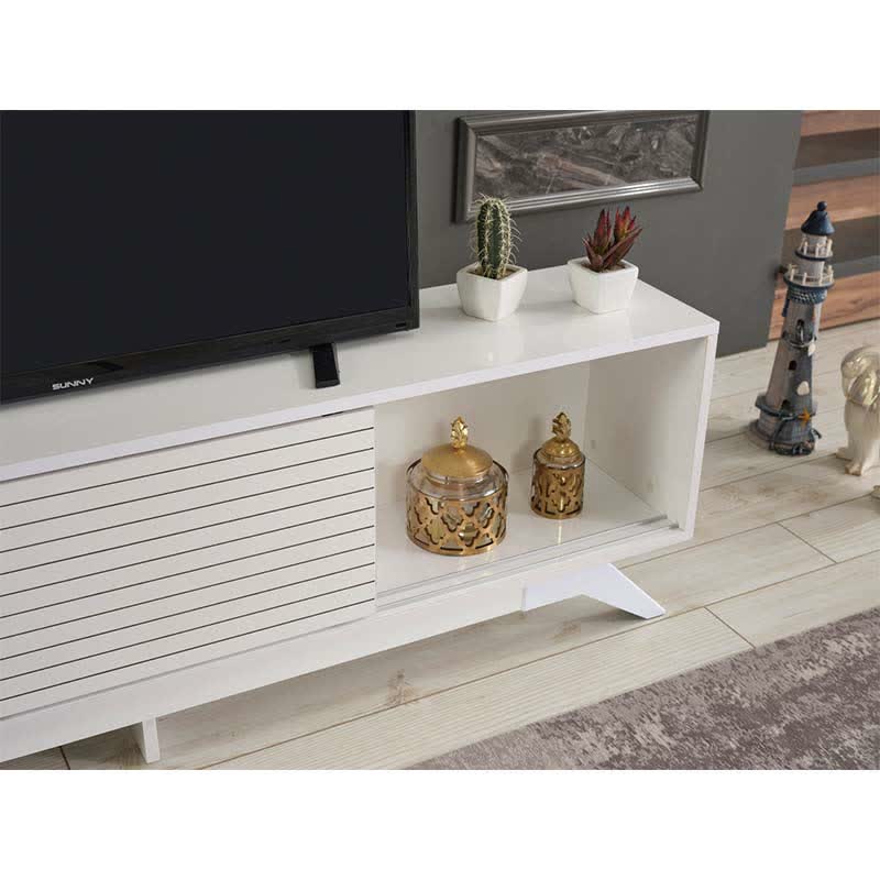 TV Stand Sliding Door Cabinet White 67"