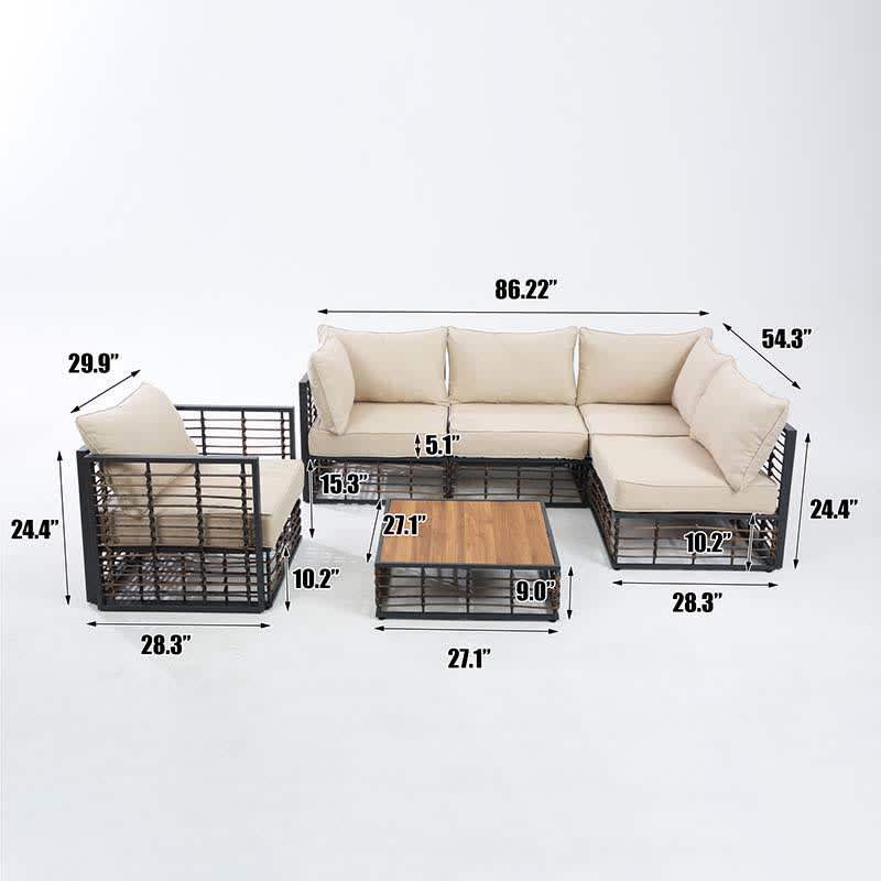 6pcs Wicker Patio Sofa Table Set