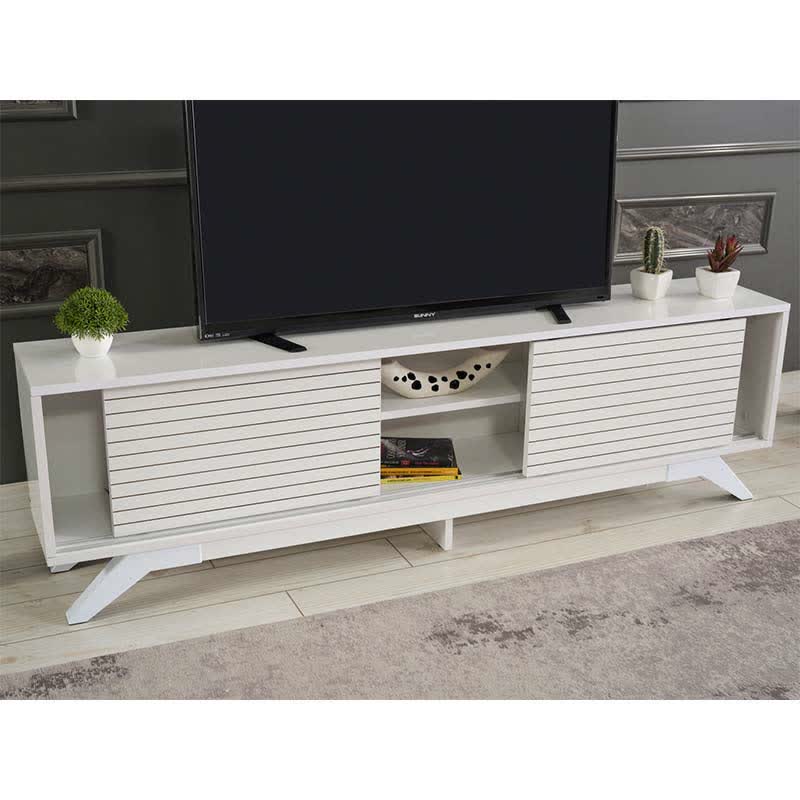 TV Stand Sliding Door Cabinet White 67"