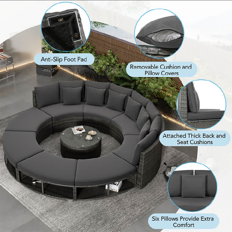 9pcs Outdoor Patio Sofa Table Pillows Set