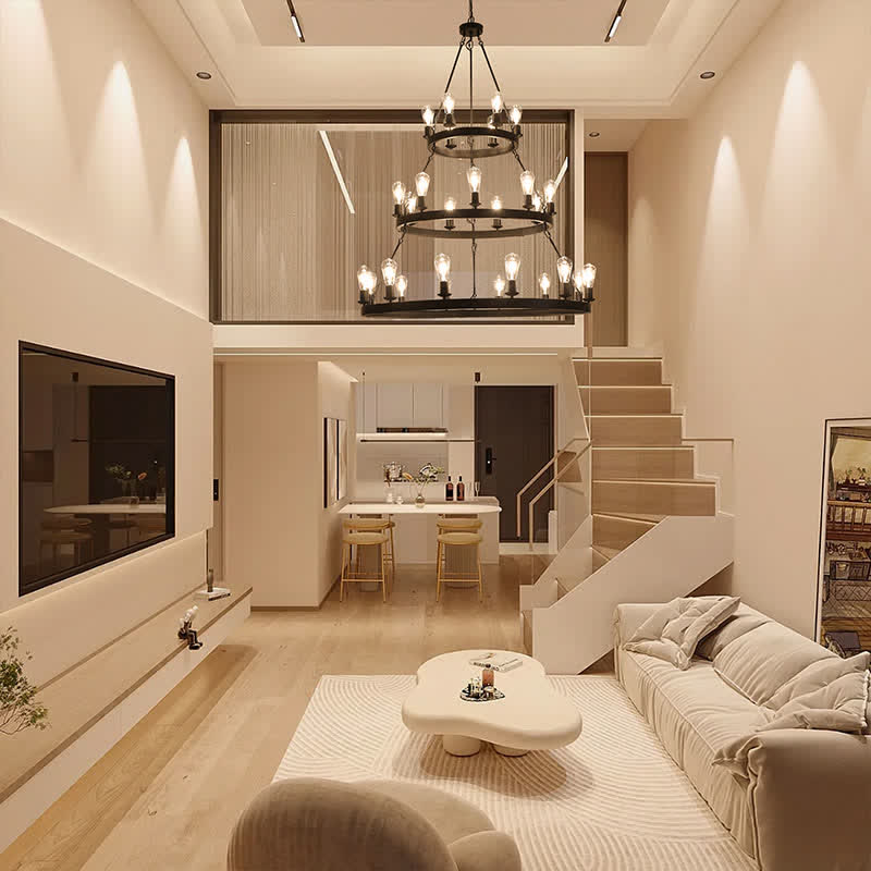 27 Light Metal Ring Chandelier