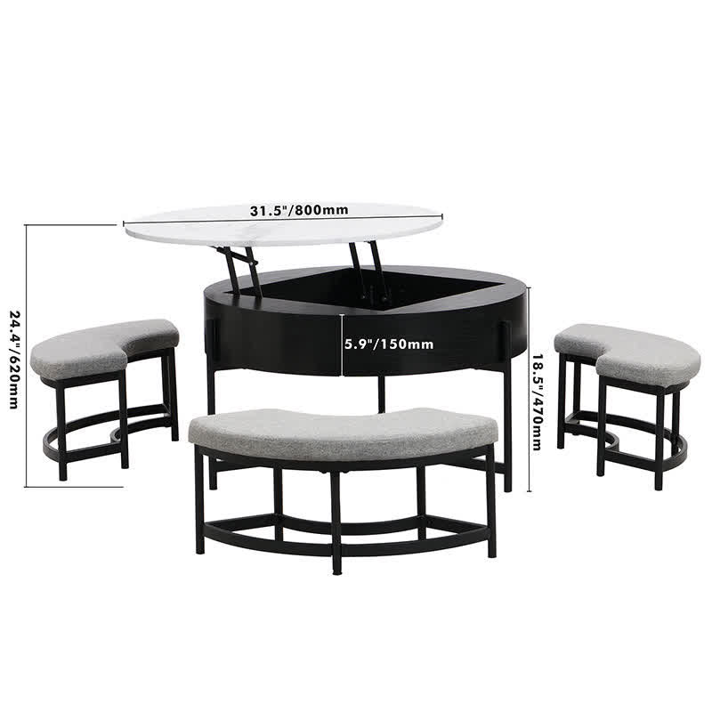 Lift-Top Coffee Tables & 3 Ottomans