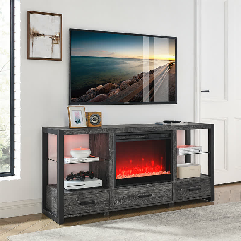 60" Electric Fireplace LED Lights TV Stand