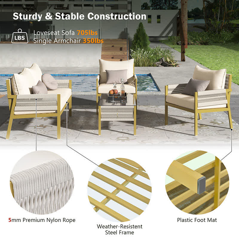 4pcs Outdoor Rope Patio Table Set