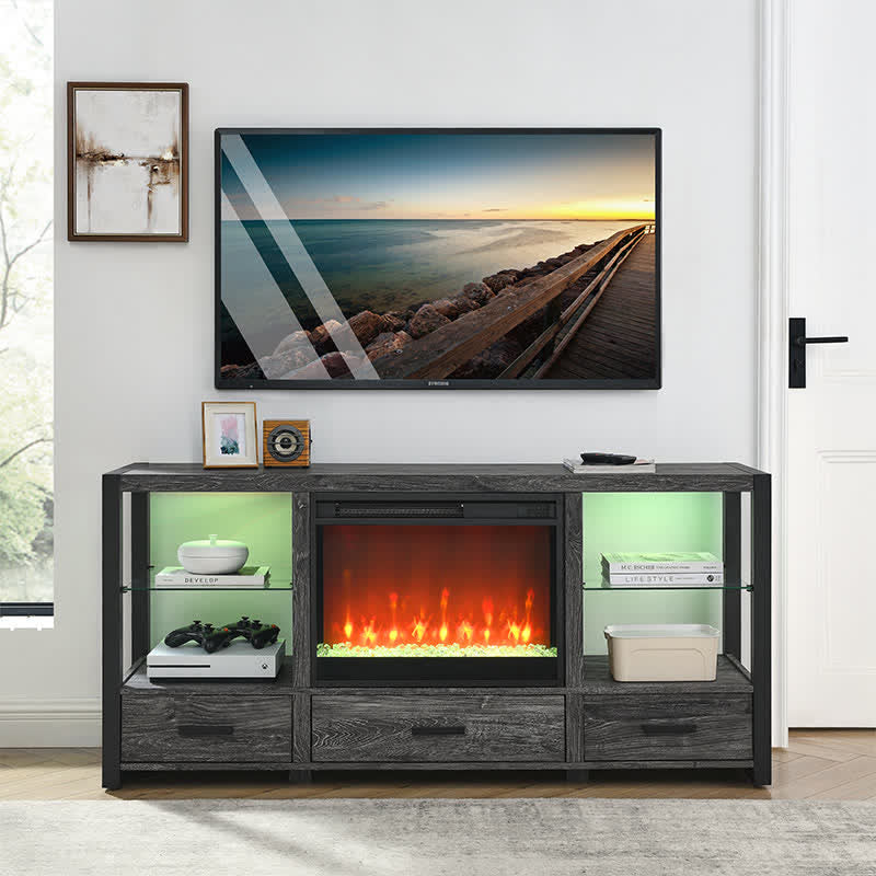 60" Electric Fireplace LED Lights TV Stand