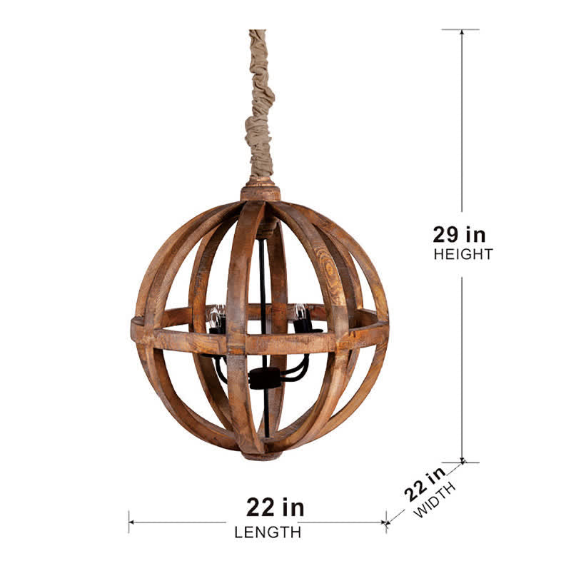 Wood Chandelier Hanging Light Contrasting Iron