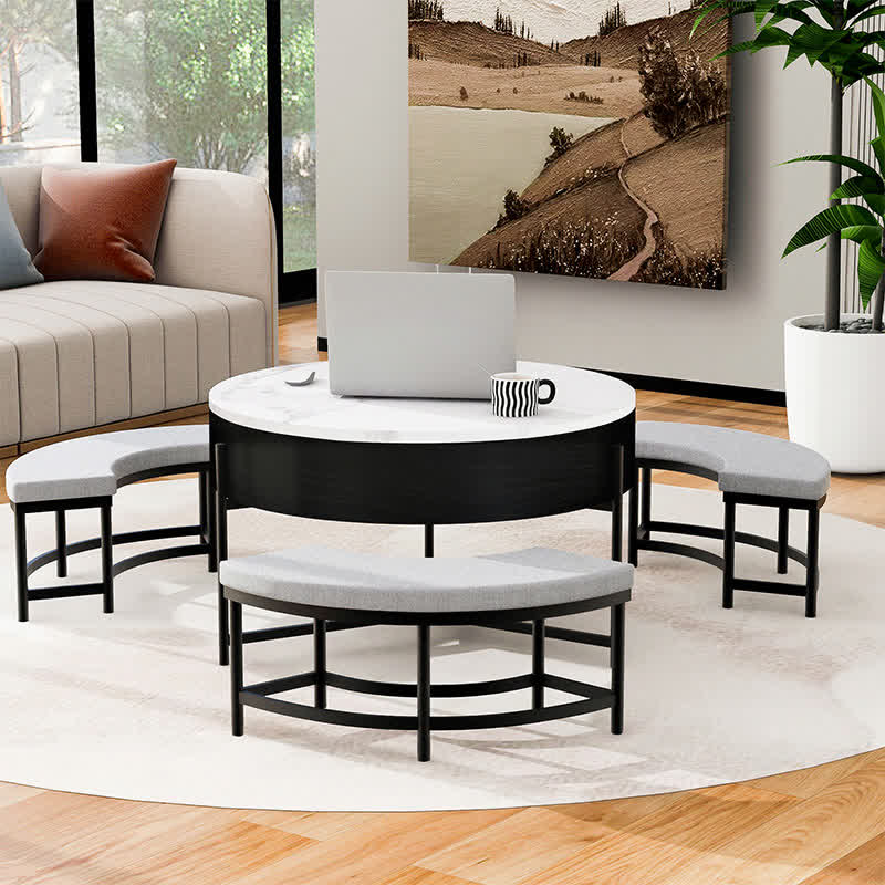 Lift-Top Coffee Tables & 3 Ottomans