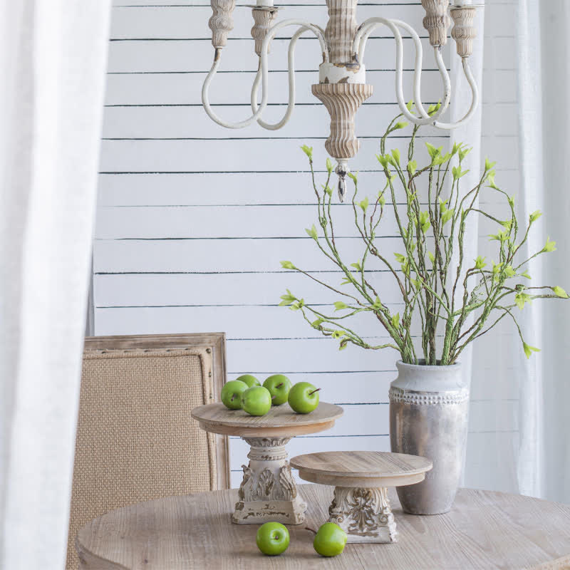 Wood Chandelier Distressed White Hanging Light