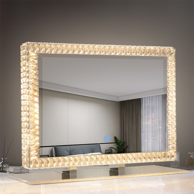 Tabletop Bathroom LED Crystals Makeup Mirror