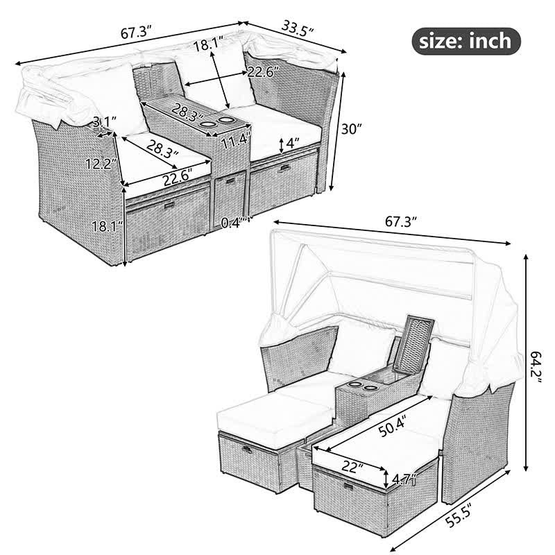 Outdoor Patio Daybed Loveseat Sofa Set