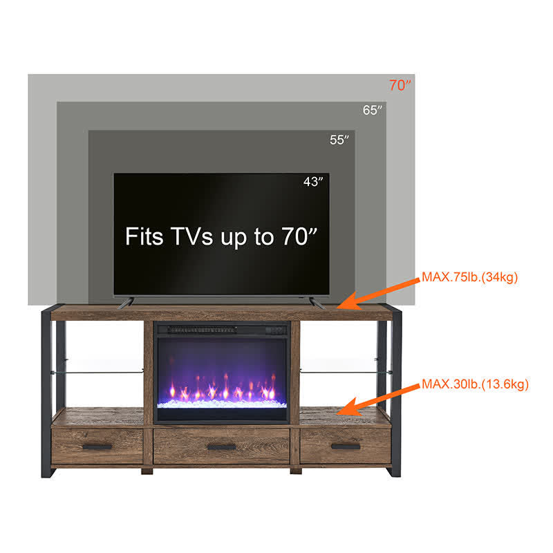 60" Electric Fireplace LED Lights TV Stand