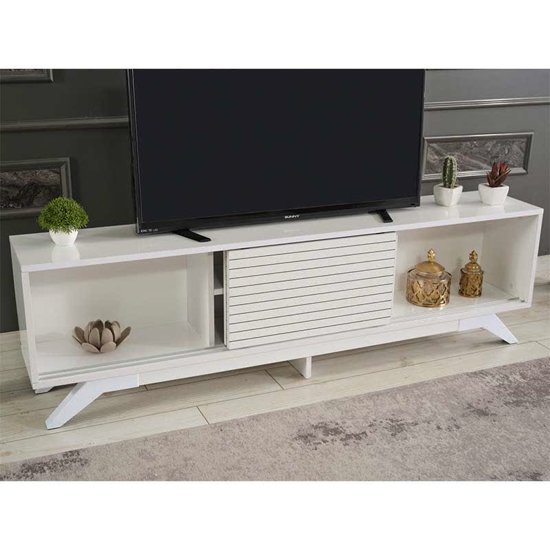 TV Stand Sliding Door Cabinet White 67"