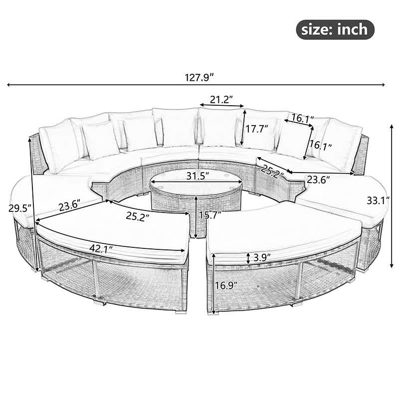 9pcs Outdoor Patio Sofa Table Pillows Set