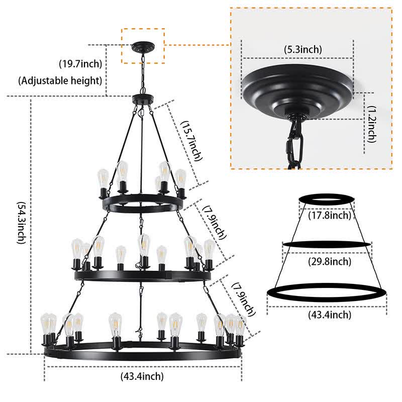 27 Light Metal Ring Chandelier