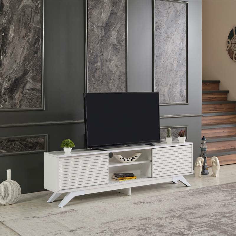 TV Stand Sliding Door Cabinet White 67"