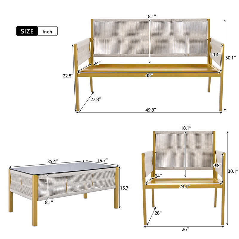 4pcs Outdoor Rope Patio Table Set