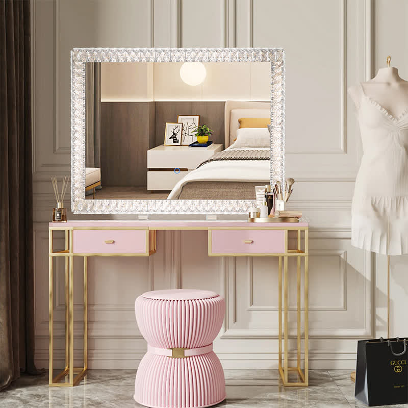 Tabletop Bathroom LED Crystals Makeup Mirror