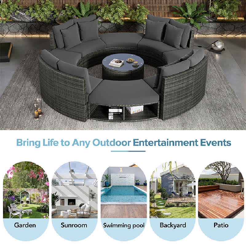 9pcs Outdoor Patio Sofa Table Pillows Set