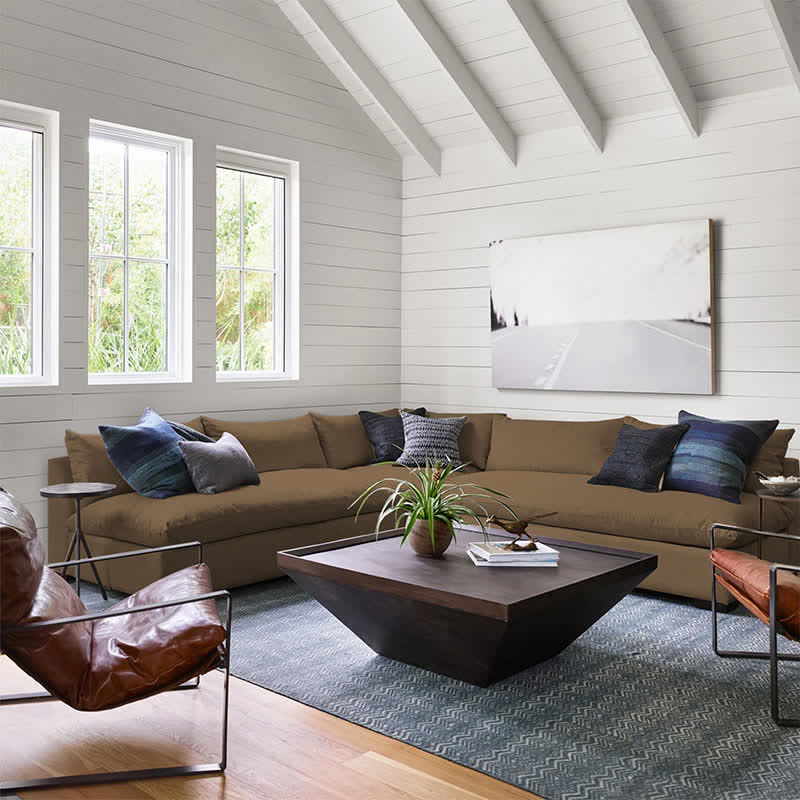 Acacia Wood Coffee Table Trapezoid Base