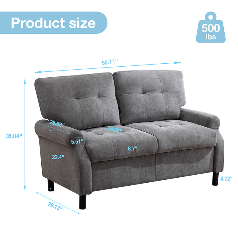 Loveseat Sofa Small Space Wooden Couch