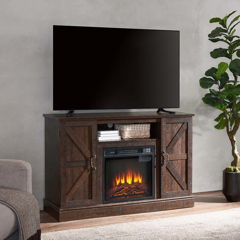 Farmhouse Electric Fireplace TV Stand Cabinet